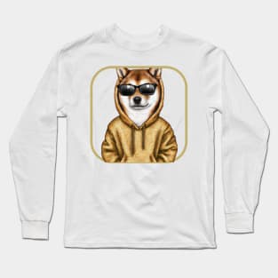 Shiba Inu wearing a hoodie and sunglasses Long Sleeve T-Shirt